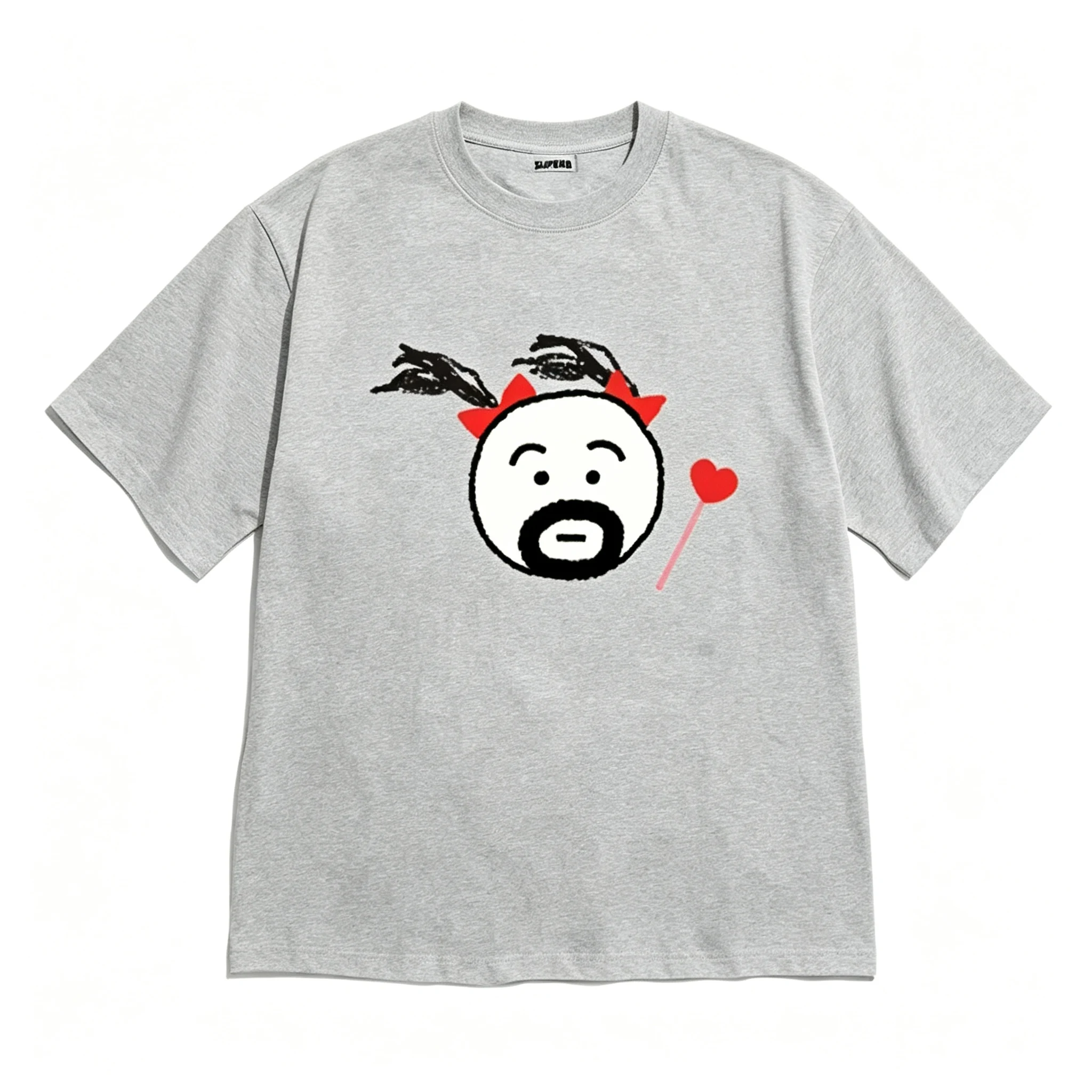 Hilarious Contrast Meme Bearded Man Cute Heart Wand Doodle Print Unisex Short Sleeve Tee Funny Tee Street Daily Casual Outfit
