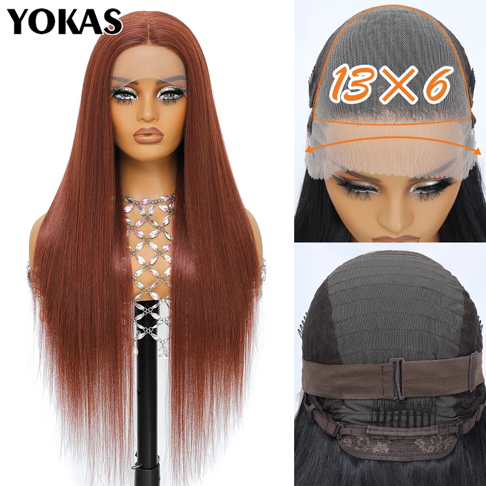 

Straight Synthetic Lace Front Wigs 13X6 For Female Blonde Blue Black Lace Frontal Wigs With HD Lace High Temperature Fibre Wigs