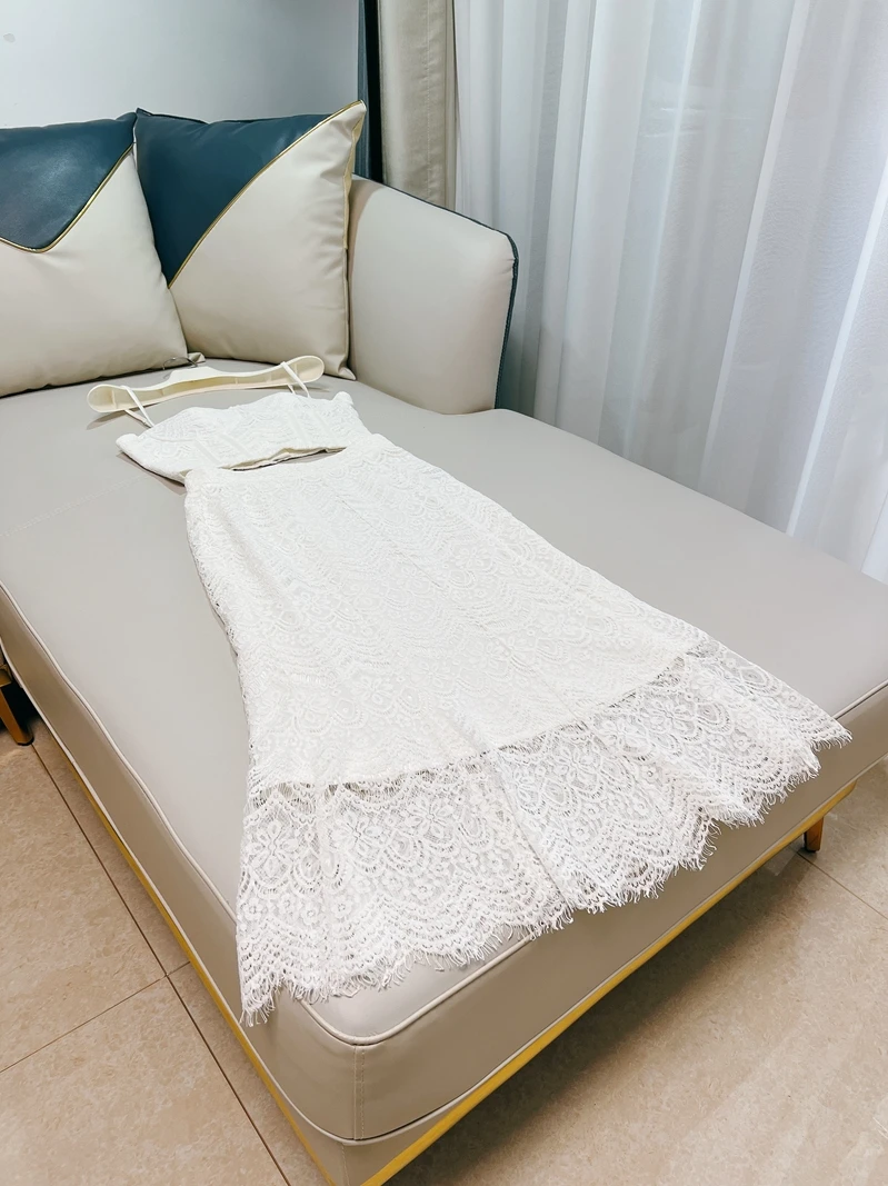 

Элегантный кружевной комплект: женский летний топ на бретельках и облегающая юбка-русалка, модный комплект из двух предметов