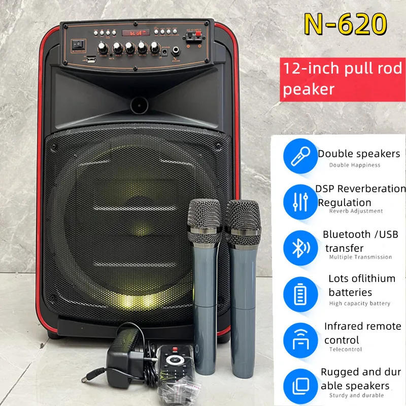 Caxia De Som Bluetooth Speaker Outdoor Square Dance Audio Performance Home Karaoke Bluetooth Pull Rod Wireless Microphone Bass