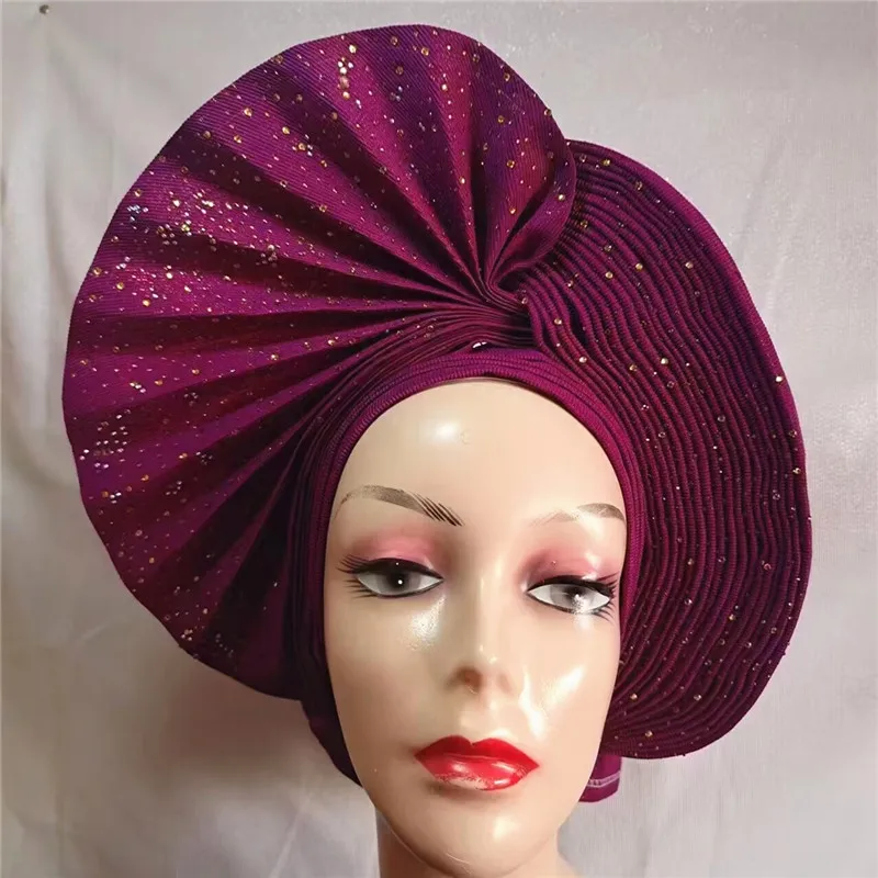 Nigerian gel headgear, with stone bead, already made auto, turban, afro aso ebi gel aso oke, wide brim headgear 7L051801