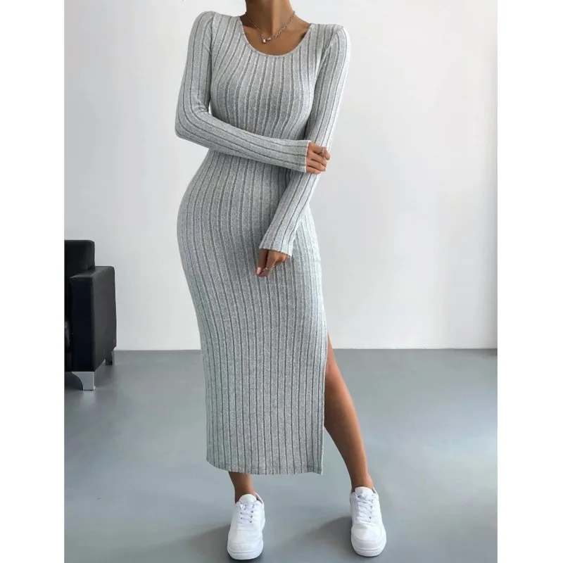 

ropa sexy mujer luxury women's spring and autumn knitted tight and sexy buttocks wrapped mid dresses women long sleeve vestidos