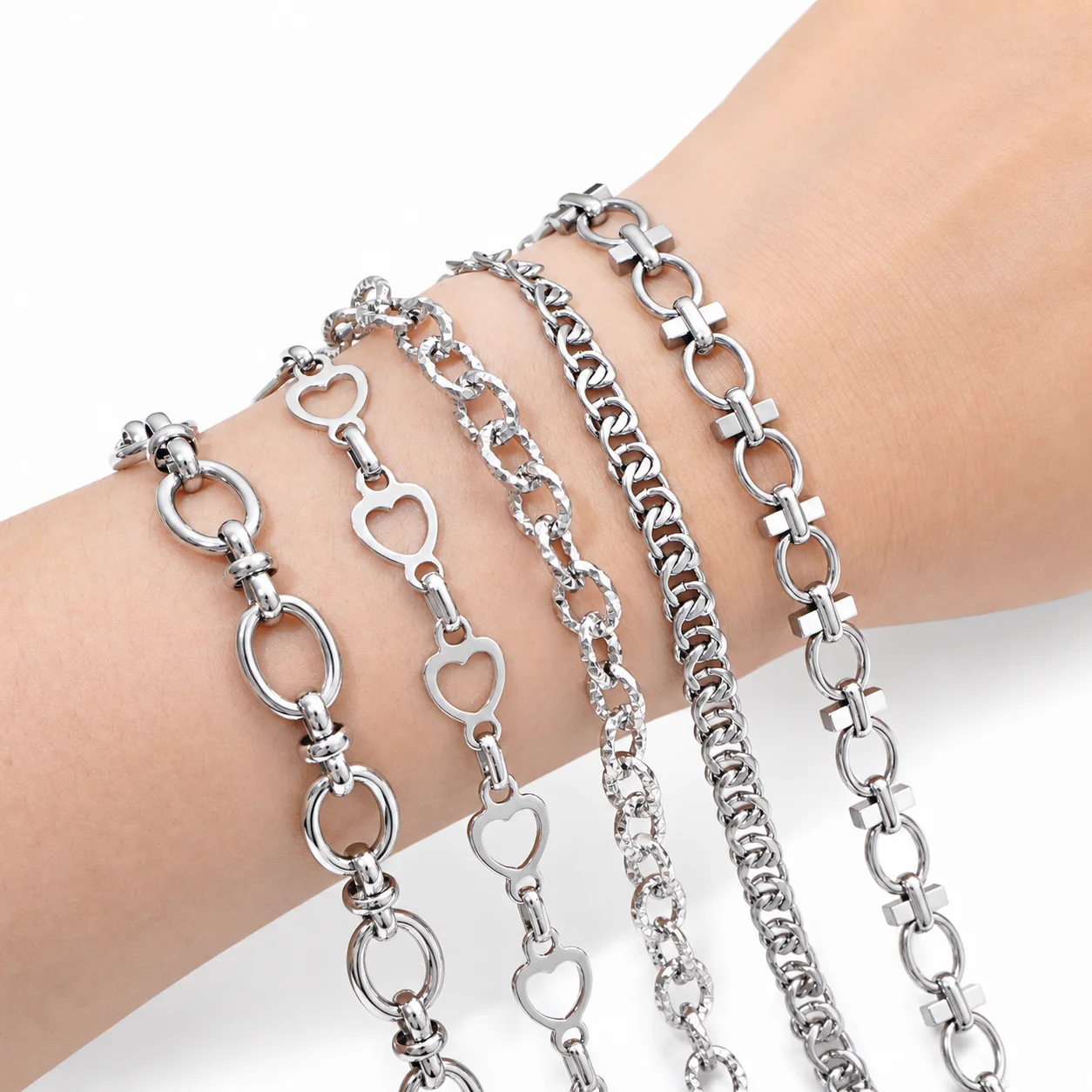 Stainless Steel Beads Chain 50cm/pack Rhodium Color Multi Style Metal Chain For Handmade DIY Making Necklace Bracelet Accessorie