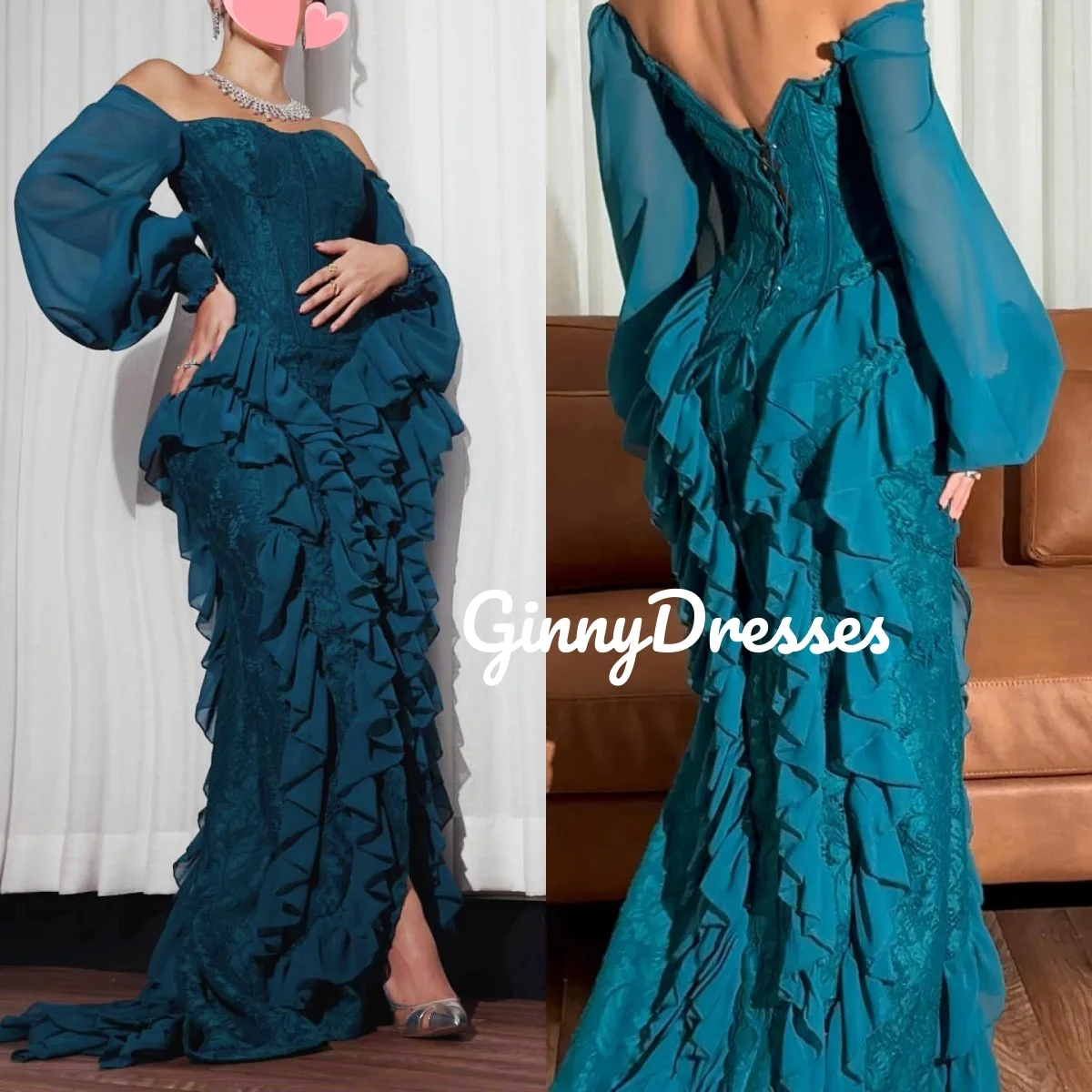 

Бальные платья Русалка Вечернее платье по индивидуальному заказу с открытыми плечами длиной до пола с рюшами на молнии и длинными рукавами Роскошные платья на день рождения