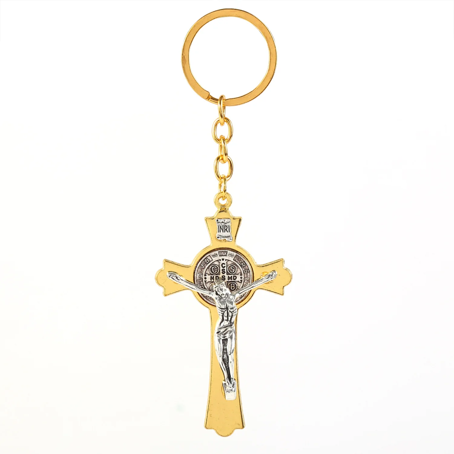 Fashion Crucifix Alloy Keychains Saint Benedict's Communion Baptism Cross Pendant Keyring for Men Women Christians Jewelry Gift