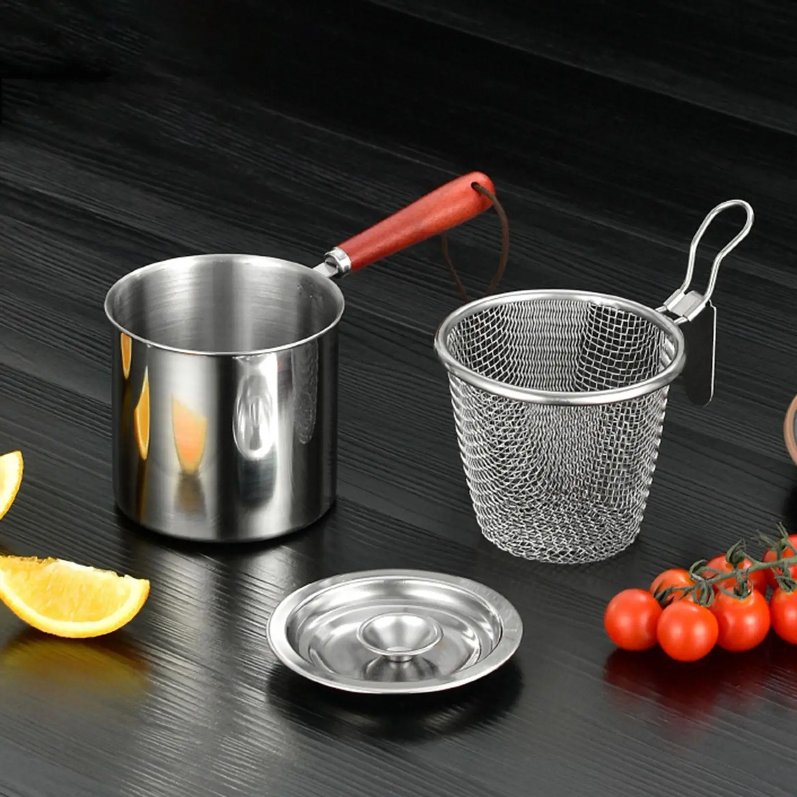 Multipurpose Deep Fryer Pot Kitchen with Strainer Japanese Tempura Frying Pot for Camping Home Kitchen Party Fried Chicken Legs