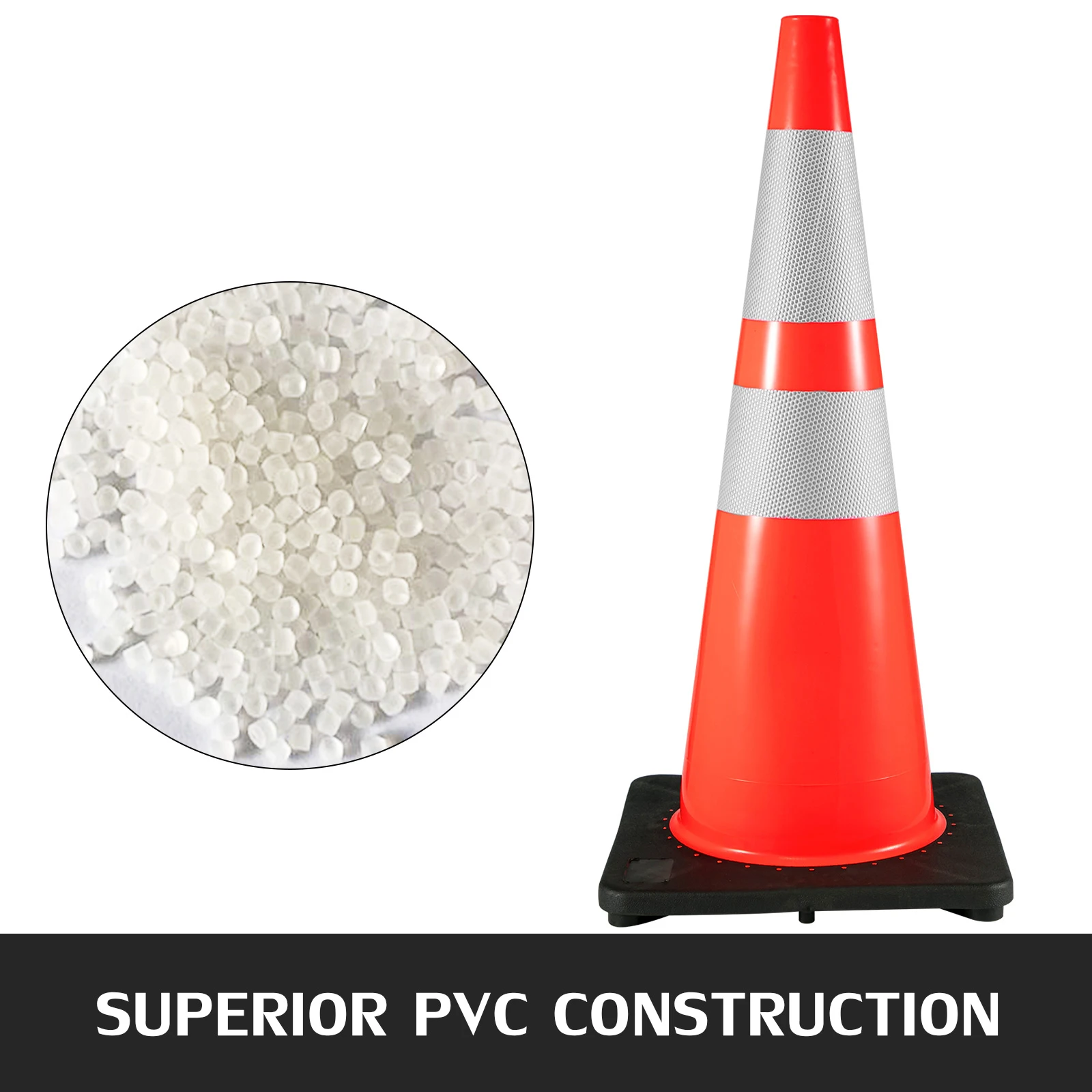 VEVOR 36 Inch Traffic Safety Parking Cones PVC Orange Reflective Collars Higher Warning for Traffic Control Construction Sites