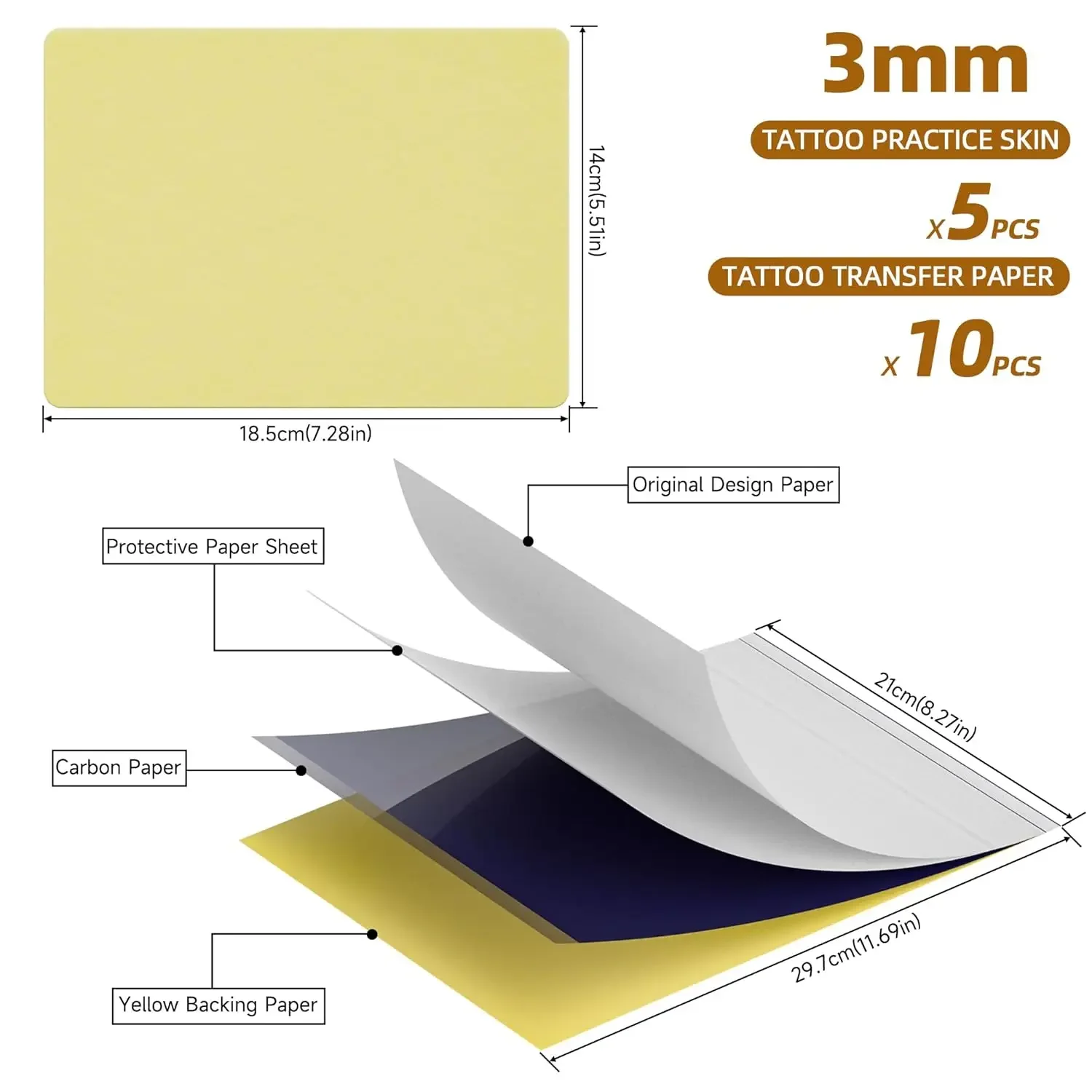 Tattoo Fake Skin and Paper Set 3MM Thick Tattoo Practice Skin with A4 Size Tattoo Transfer Thremal Paper Kit Tattoo Accessories