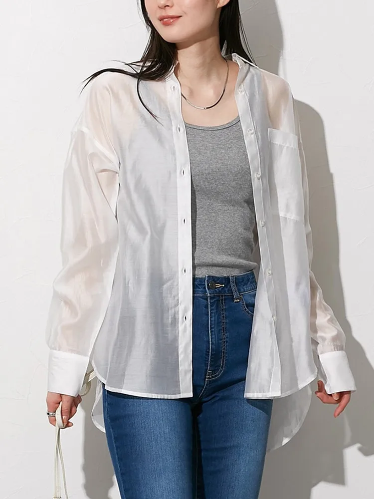 TWOTWINSTYLE Solid Casual Shirts For Women Lapel Collar Long Sleeve Spliced Buttons Minimalist Loose Blouse Female Fashion New