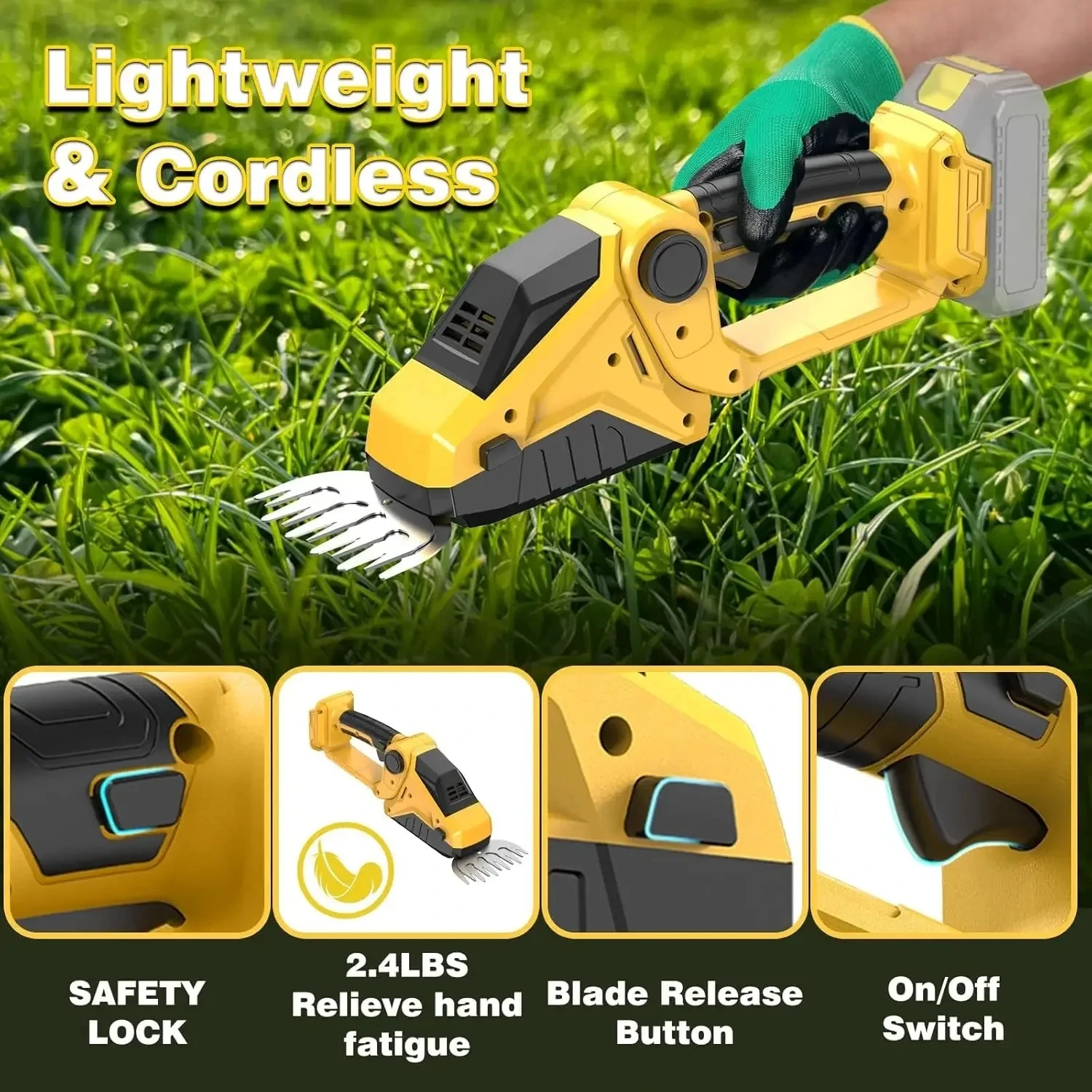 2 in 1 Cordless Hedge Trimmer Grass Shears Handheld Electric Garden Tool for Dewalt 20V Battery High Performance Max Pro