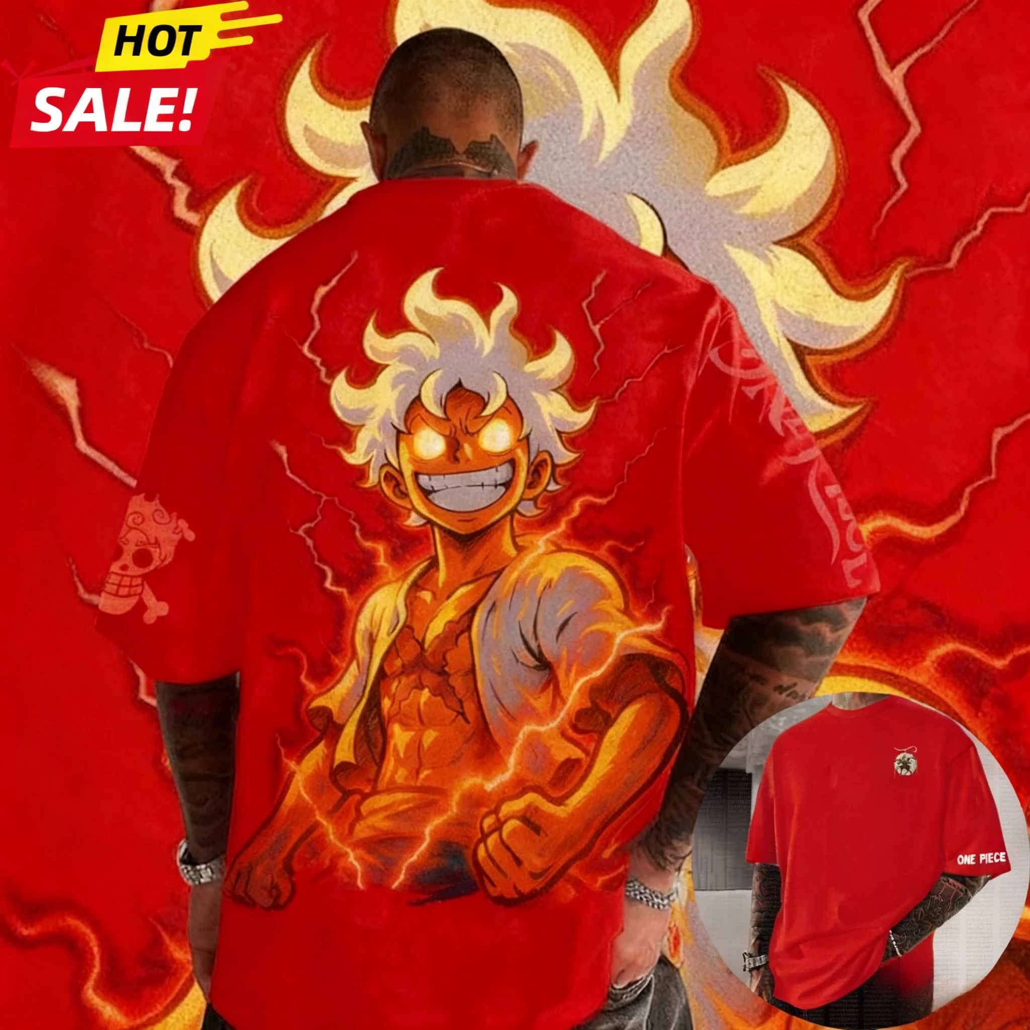 2025 Best-selling One Piece Series Monkey D. Luffy Character T-shirt, Oversized Y2k Summer Print 100% Pure Cotton T-shirt