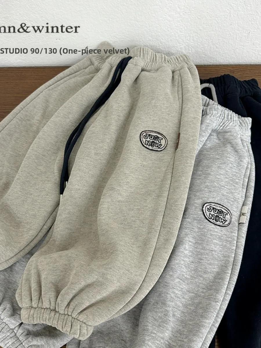 Thiened Fce Autumn Winter Pants Children's Casual Warm Trousers for Boys And Girls Medium to Small Kids Faionable Sle