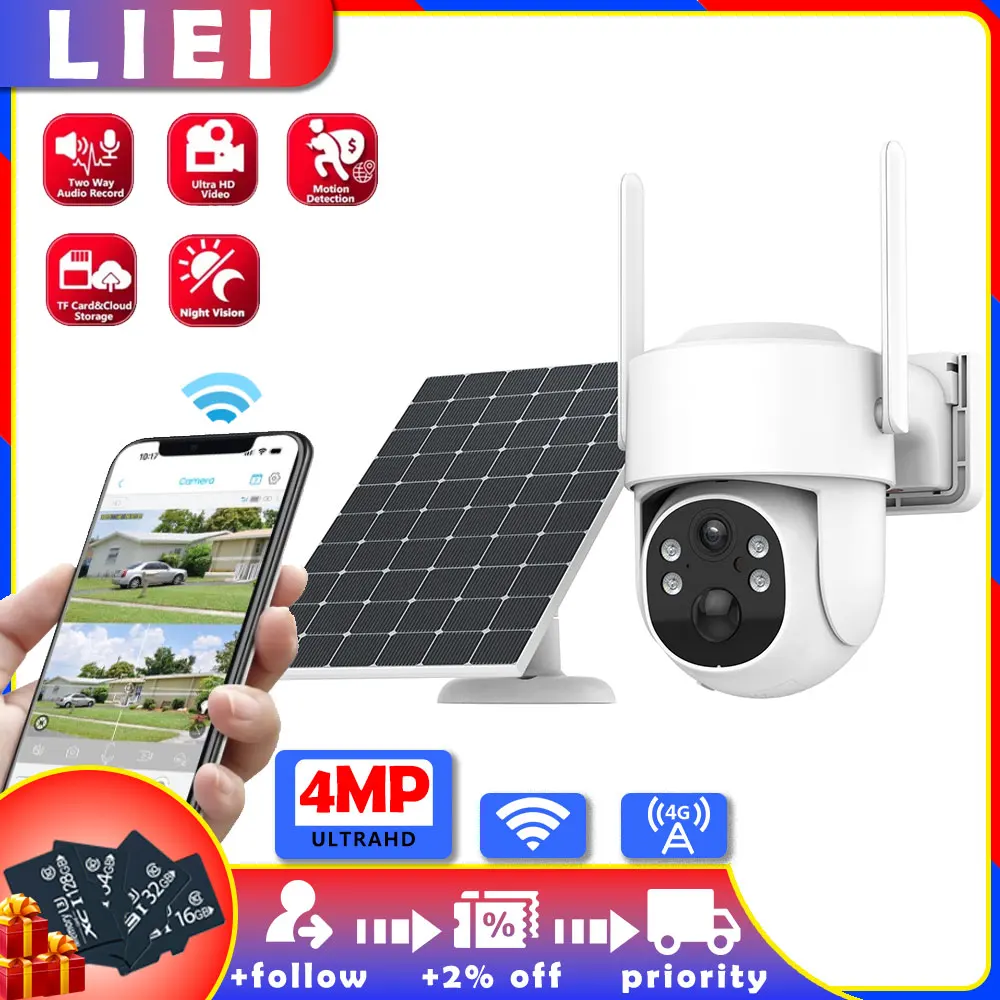 

LIEI 4MP HD Outdoor Waterproof Built-in Battery Solar Camera PIR IP Human Detection Night vision Cam Surveillance Security icsee