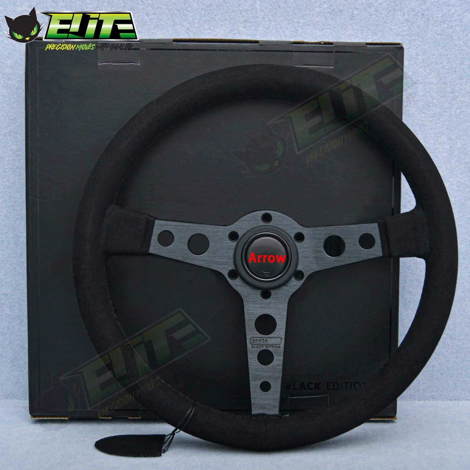 Black Edition Suede Leather Steering Wheel Flat Dish Tuning Racing Sports Steering Wheel