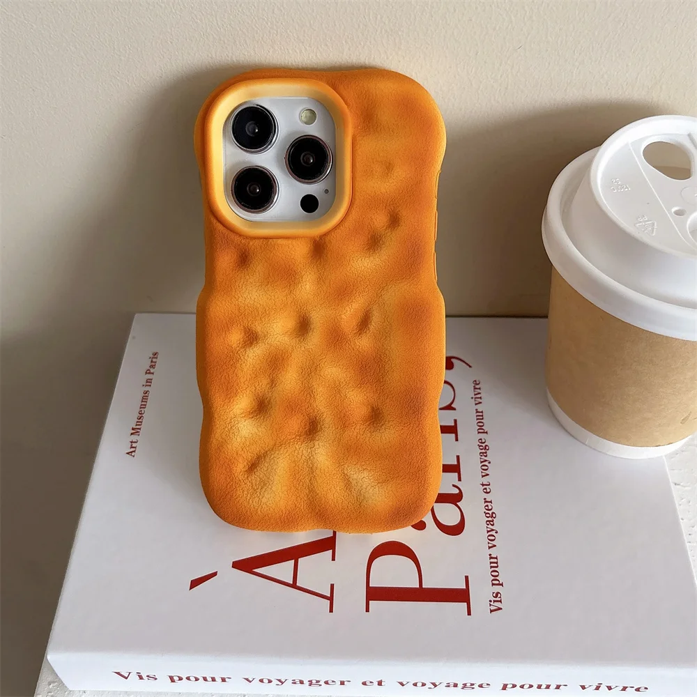 Kawaii Squishy Golden Baked Toast Food Shaped Phone Case for 17 Pro Max Soft 3D Silicone Protective Cover for iPhone 16 15 14 13