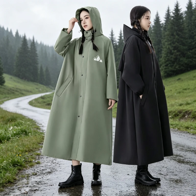 Cycling Commute In Rain - ロング丈防水トレンチスタイルレインコート、全身を覆うアウトドアサイクリング用レインポンチョ、大人男女兼用、旅行、通勤、乗馬用 우비