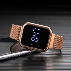 Casual Digital Watch for Men Women Luxury Rose Gold LED Watches Magnetic Metal Mesh Band Fashion Simple Ladies Electronic Clock