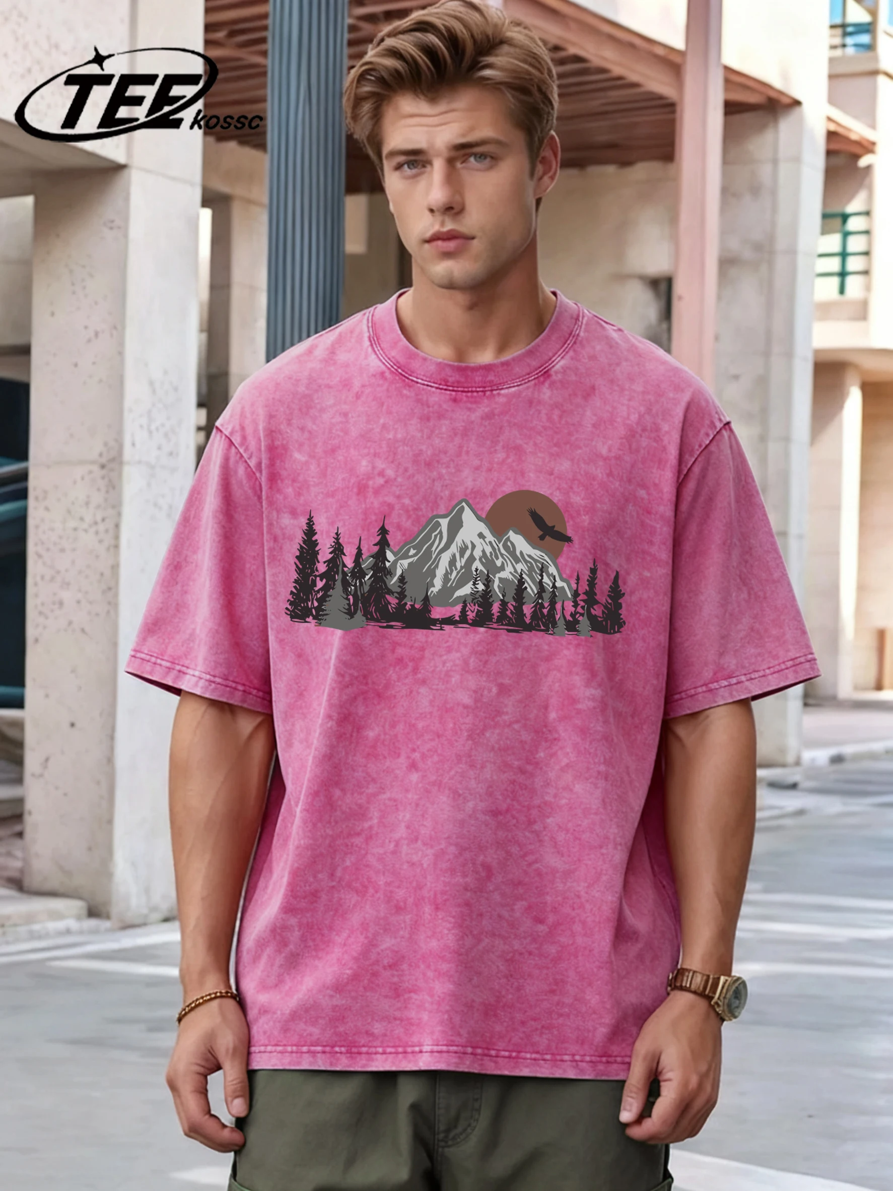 Wälder Berge Drucken Gewaschen T-Shirt Männer Sportswear Komfortable T Baumwolle Weiche T Shirts Beiläufige Lose Männliche Retro Kleidung