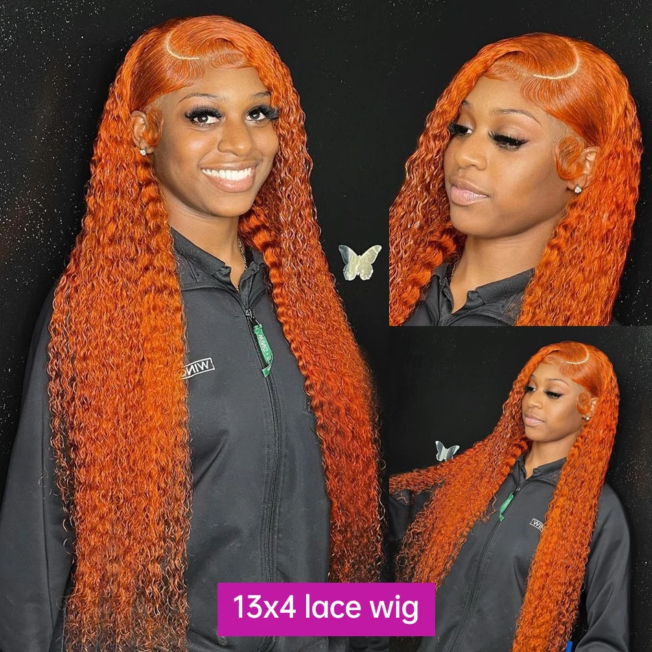 13x4 13x6 HD Lace Water Wave Orange Ginger Lace Front Wig Curly Human Hair Wigs For Black Women 36 Inch Deep Wave Frontal Wig