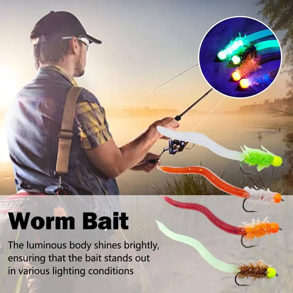 Luminous Simulated Earthworms Bait Glowing Soft Worms Fishing Lures Fly Fishing Flies Hook For Rainbow Trout Creek Trout Catfish view 2