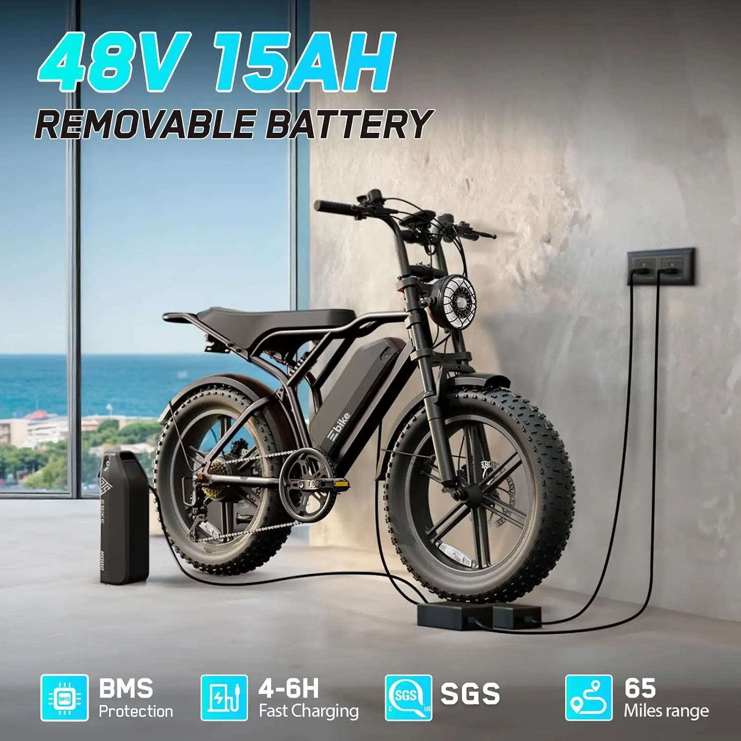 Electric Bike for Adults 48V 15/25Ah Battery 60/100 Mile Range, Customized