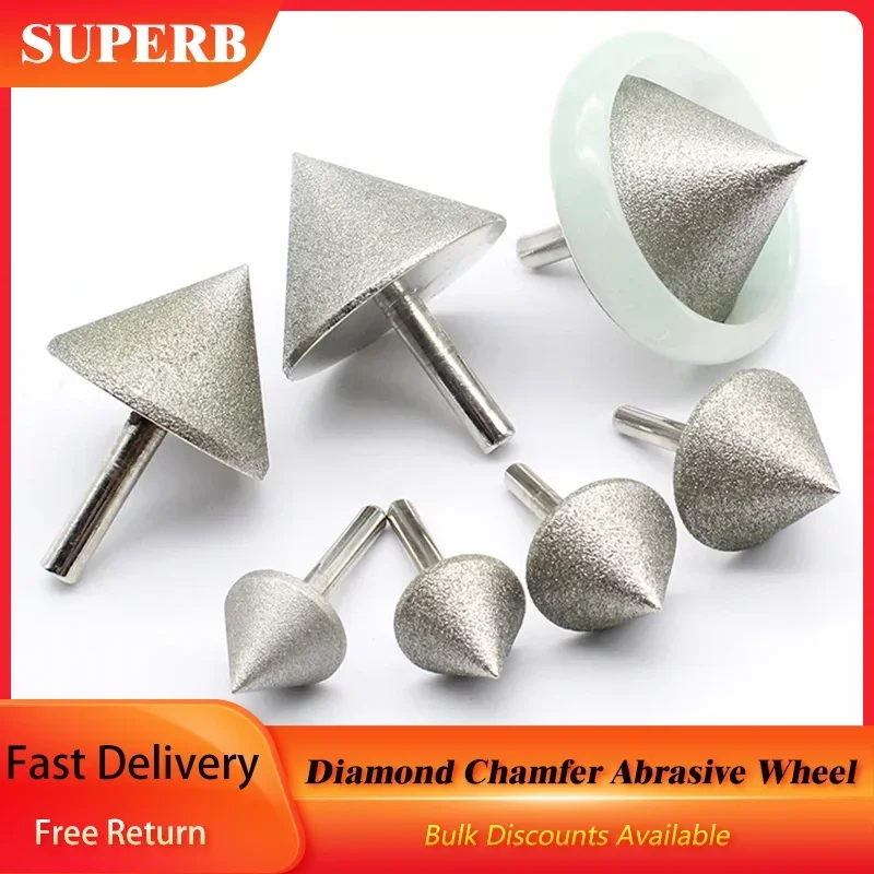 1Pcs Diamond Chamfer Grinding Head 90 Dregree Drill Bit Abrasive Wheel Jade Jewelry Bracelet Glass Stone Polishing Carving Tools