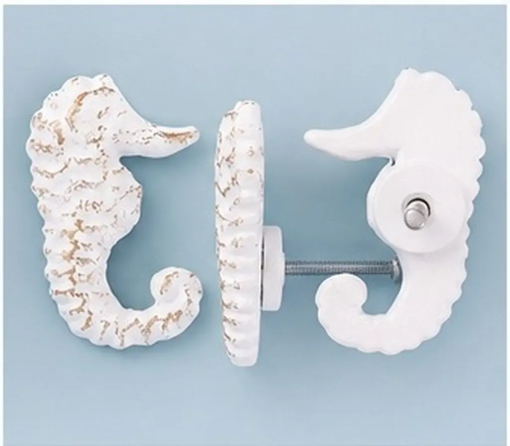 2Pcs Ocean Theme Sea Horse Knob Premium Iron Single Hole Drawer Pull for Cupboard Wardrobe Dresser Furniture Retro Decoration