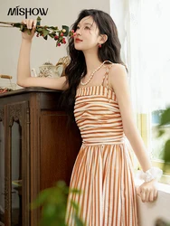 MISHOW Classic Striped Strapless Dress 2024 Summer Vacation Adjustable Shoulder Straps Back Elasticity Long Dresses MXD24L1907