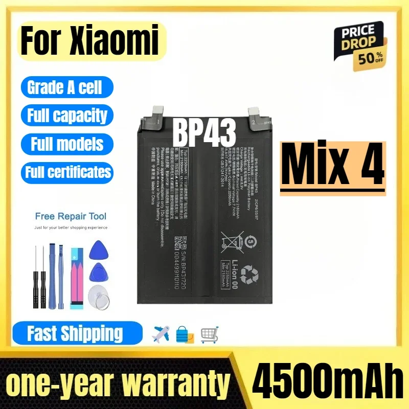 BP43 for Xiaomi Mix 4 Mobile Phone Battery High Quality High Capacity Battery Replacement Bateria Grade A Cell with Tools