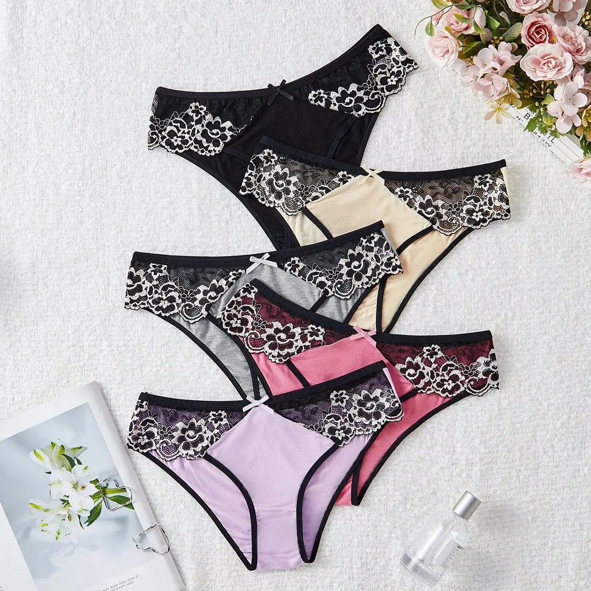 

5pcs Sexy Lace Panties Women‘s Intimates Cute Bow Underwear Female G-Thong Breathable Lingerie Intimates Briefs European Size