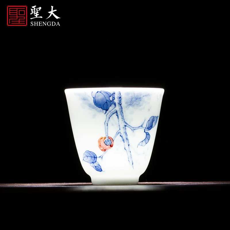 

|Shengda ceramic Kung Fu tea cup hand painted blue and white persimmon tea cup Jingdezhen tea set master cup