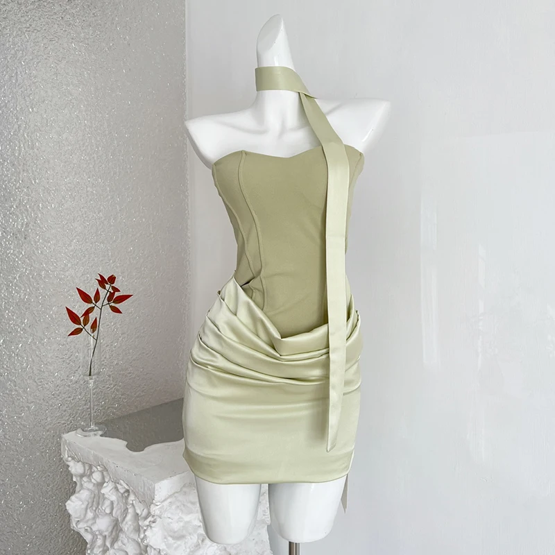 

Patchwork Satin Mini Dress Women Sexy Strapless Bodycon Dress with Chest Pad Evening Party Elegant Short Dresses Female 2026 New