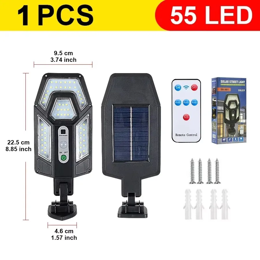 30000LM LED-verlichting op zonne-energie Buitenverlichting op zonne-energie van bewegingssensor 3 modi Waterdicht IP65 Solar Garden Light Street Yard Lantern
