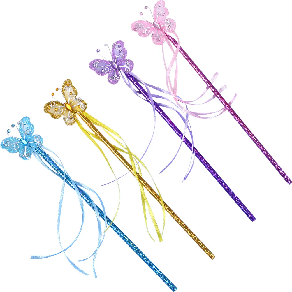 

4Pcs Shining Fairy Wands Butterfly Glitter Sticks Kids Birthday Party Cosplay Props Angel Roleplay Accessories