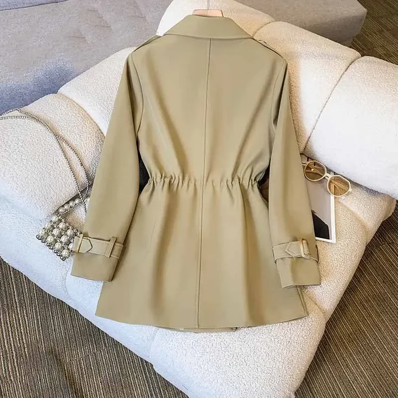 Women Medium Long Styles Windbreaker Coat New Ladies Long Sleeves Lined Outwear Spring Autumn Female Solid Color Trench Jacket