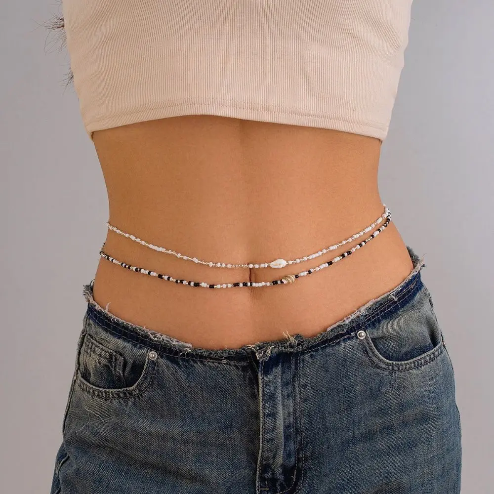 مجوهرات الجسم الأرز حبة الخصر سلسلة ملونة مطاطا حزام البطن سلسلة البيكينيات مجوهرات العرقية نمط الجسم سلسلة مجوهرات الفتيات #1