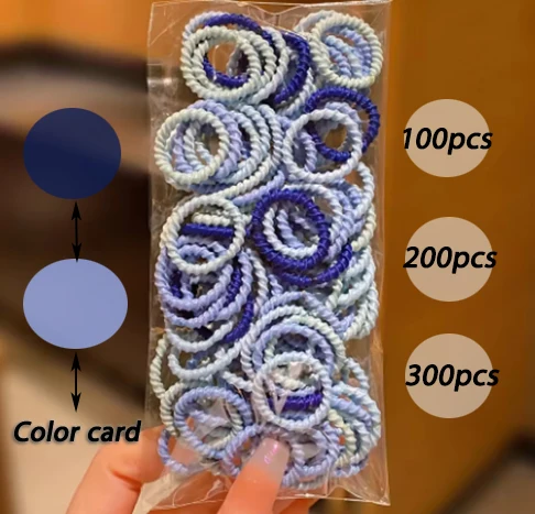 

100/200/300pcs Girls Hair Accessories, Blue SeriesSpiral Elastic Hair Ties