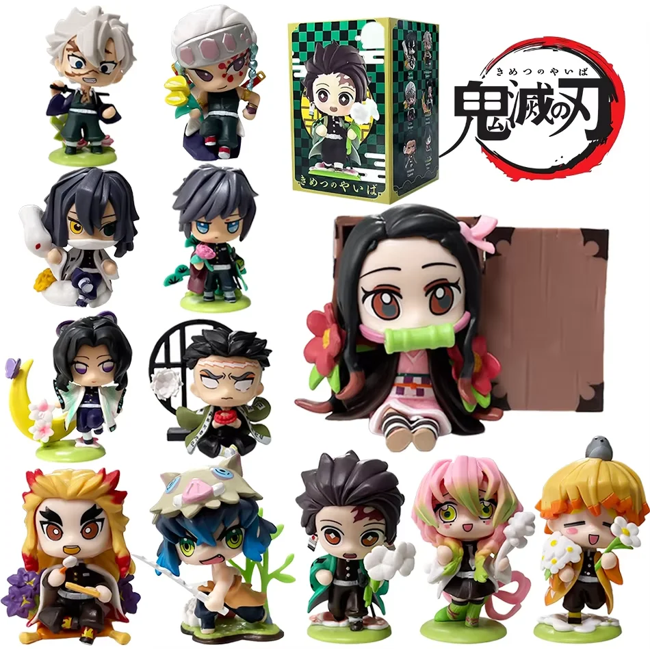 # Figura de anime Demon Slayer Tanjiro Kamado Nezuko em caixa surpresa, estátua criativa personalizada, modelo de ornamento, caixa de presente surpresa.