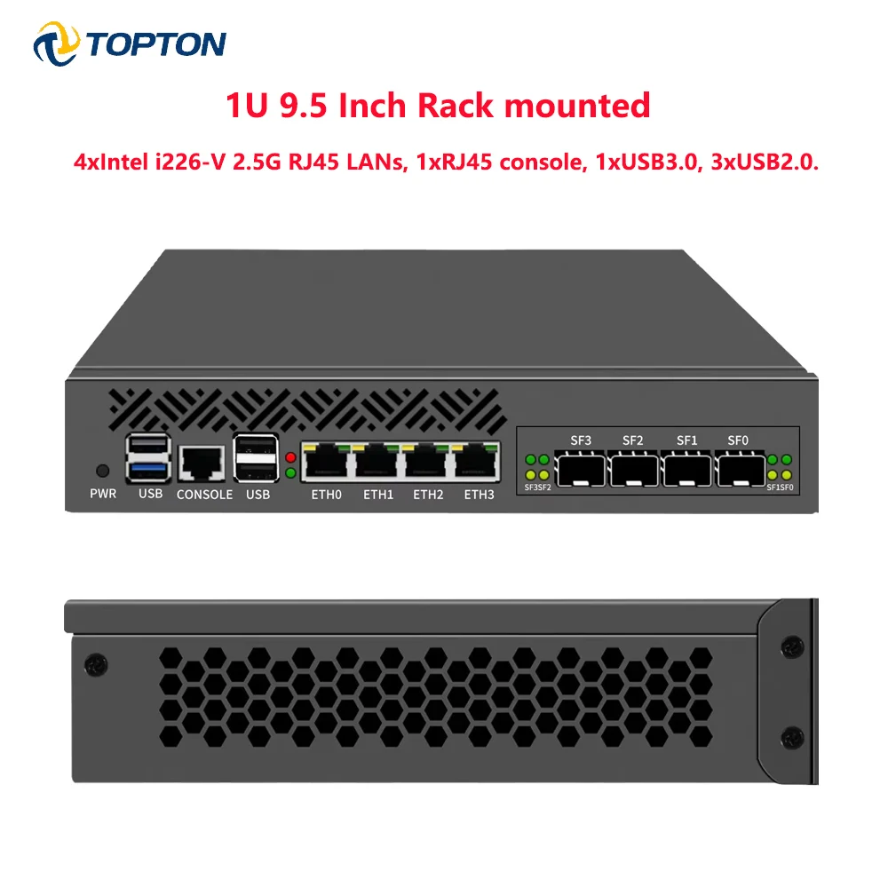 

Topton Firewall Mini PC 1U 9.5 Inch Rack mounted Intel N150 Quad Core 4*/2*10G SFP 4*2.5G LAN i226-V Network Security Server