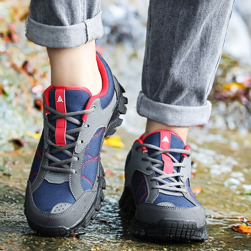 Mens Large Size 40-47 Mountain Hiking Shoes Blue Gray Men Athlete Trekking Sneakers Hunter Walking Hunting Forest Shoes