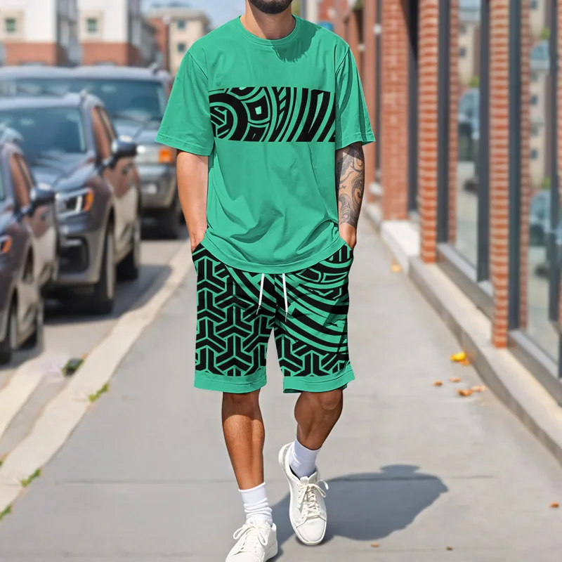 

2025 Summer New Mens Casual Fashion Suit Printing Design Trendy Polyester Fabric Skin Friendly And Comfortable Loose Fit Outdoor
