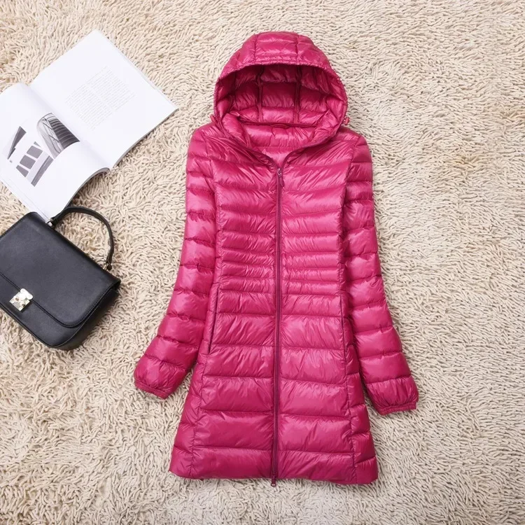 Leichte Daunen jacke Frauen plus Größe weiße Enten Daunen jacke Innen stoff mantel Damen lange Winter mütze abnehmbare Kapuze weiblich – Detail 5