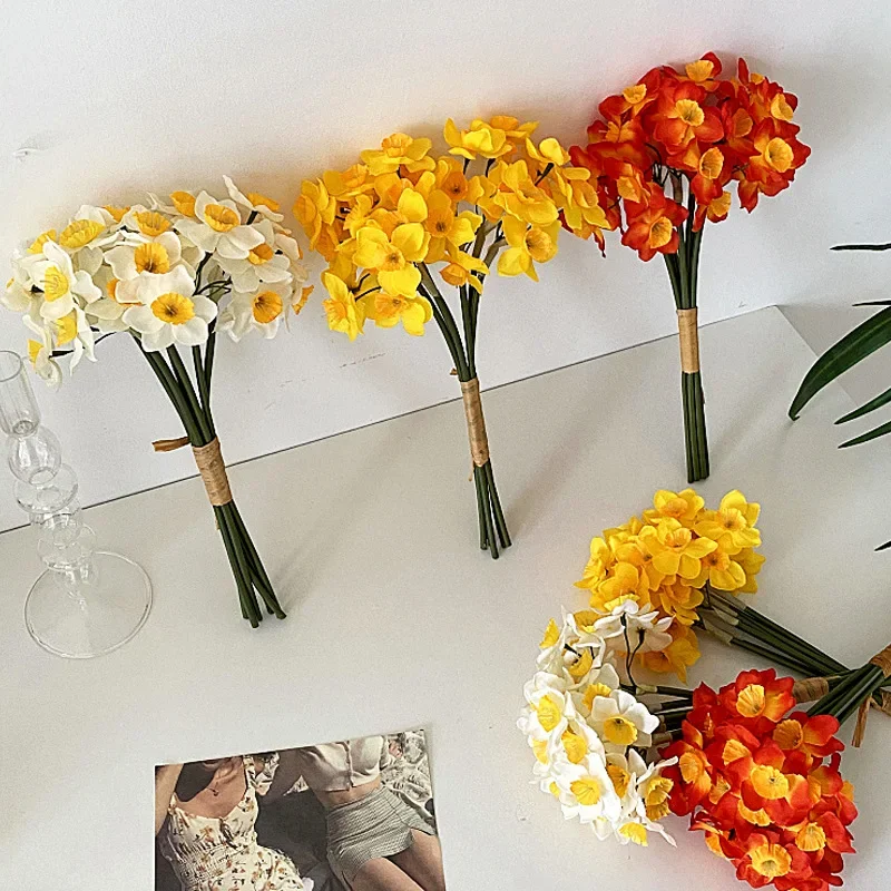 34CM Artificial Narcissus 6 Handheld Flowers Flower Bundle Wedding Photography Home Decoration Ornaments