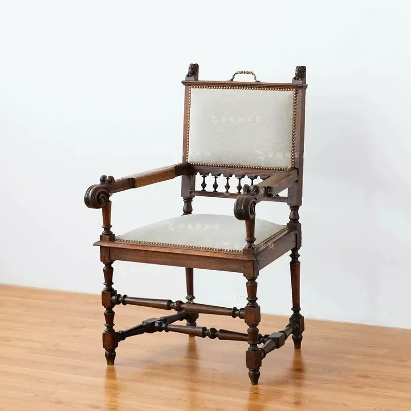 American Retro Solid Wood Single Leisure Chair Antique Style for Photo Studio Living Room Sofa Accent Seat Medium Backrest