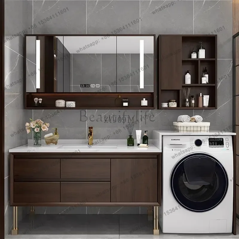 

New Chinese rock slab bathroom cabinet combination bathroom balcony washbasin washing machine integrated cabinet