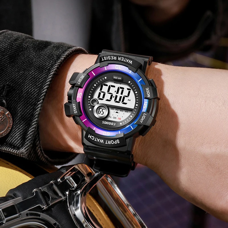 Homens de luxo relógios marca novo esporte pulseira silicone à prova dwaterproof água relógio digital masculino luminoso led masculino 2025 relogios masculinos