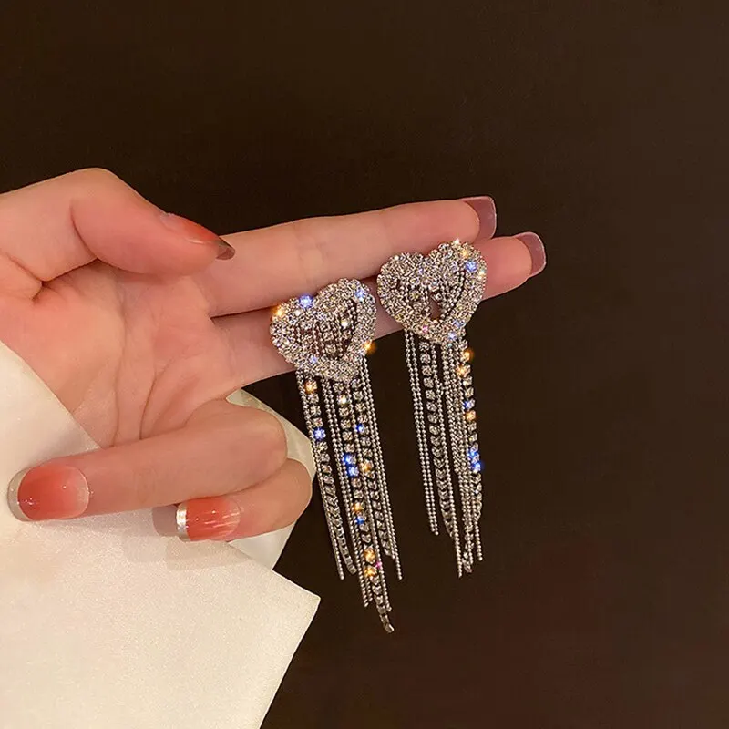 Butterfly Earrings For Women Sparkly Rhinestone Long Tassel Earrings Heart Drop Earrings Wedding Party Jewelry Valentine Gifts image 4