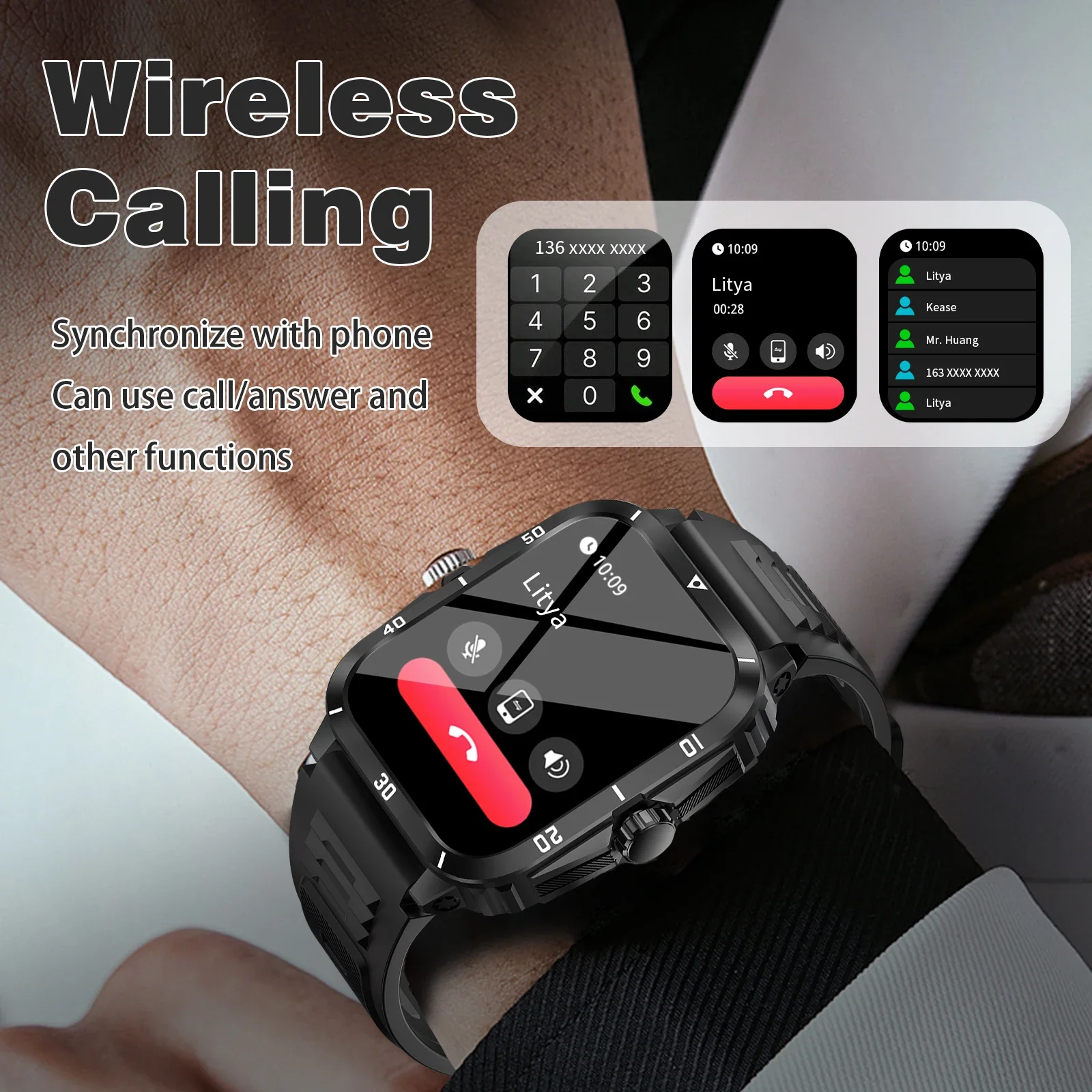 1.83 inch smart watch for men and women, USB charging, 180 mAh battery, remote camera/music player, outdoor sports mode, wireles