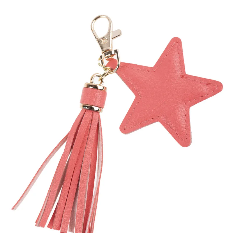 Colorful Five-Pointed Star Tassel Keychain Leather Pu Fashion Women\'s Handbag Accessories Keychain Jewelry