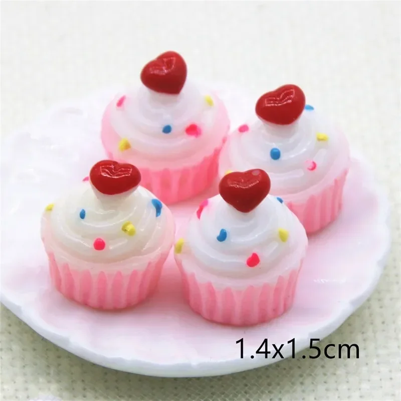 10Pcs Resin 3D Pink Heart Cake Dessert Cabochons, 14x15mm Miniature Food Charms, DIY Art Craft Decoration Supplies